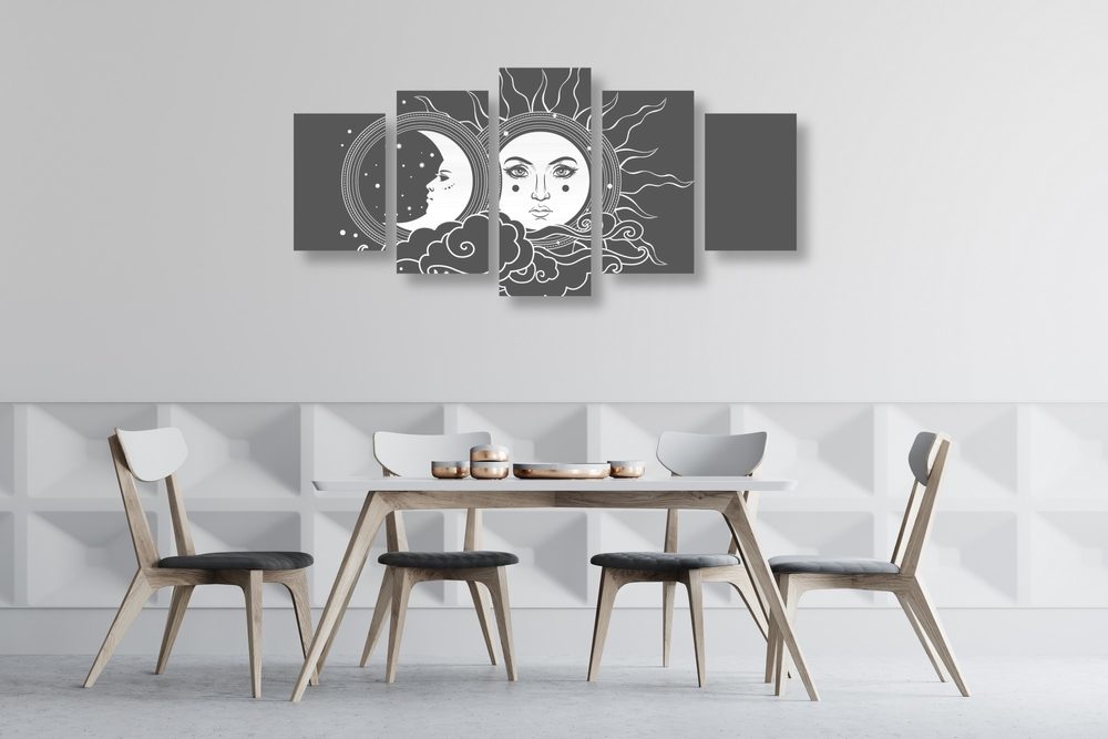 E-shop 5-dielny obraz čiernobiela harmónia slnka a mesiaca