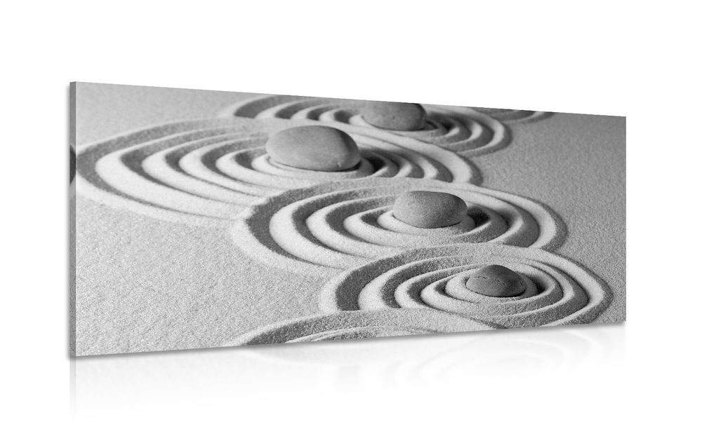 Obraz Zen kamene v piesku v čiernobielom prevedení - 100x50