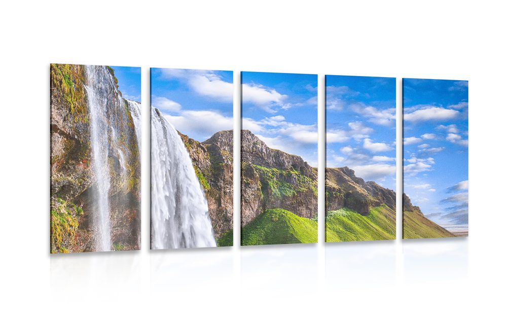 5-dielny obraz krásny vodopád Seljalandsfoss