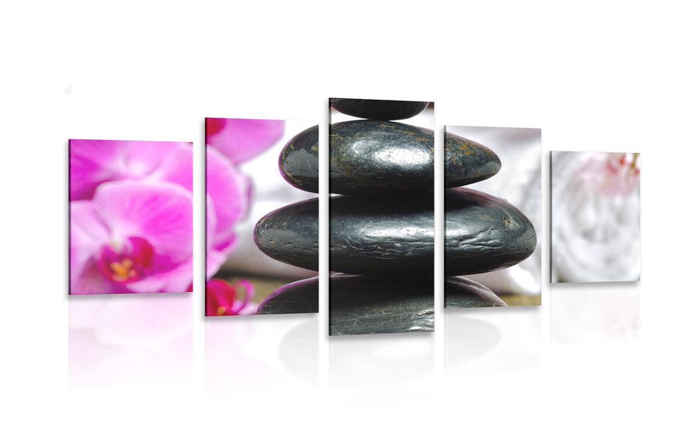 5-dílný obraz Zen relaxační kameny - 100x50