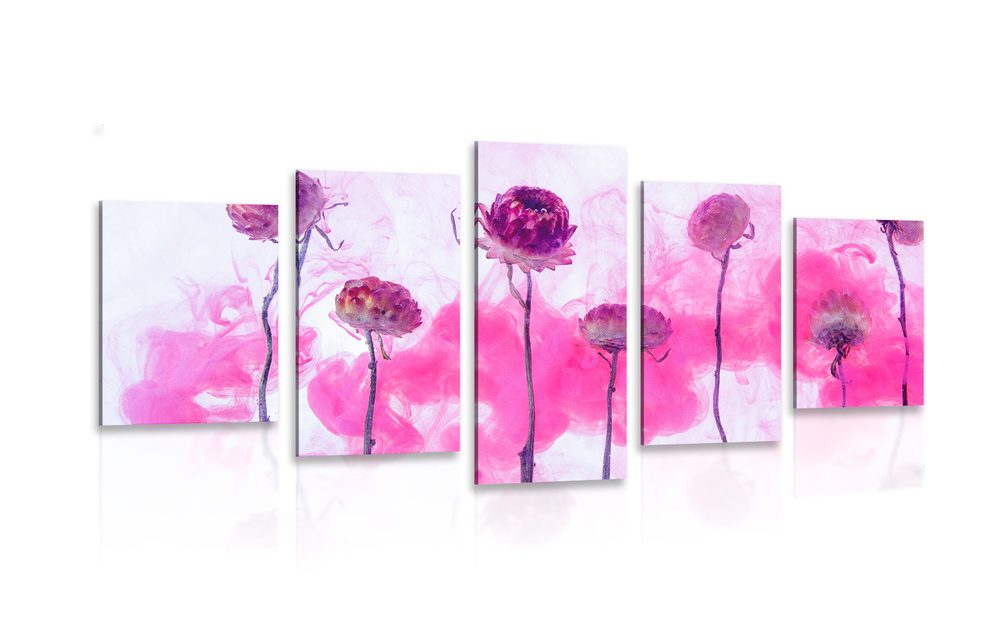 5-dielny obraz kvety s ružovou parou - 100x50