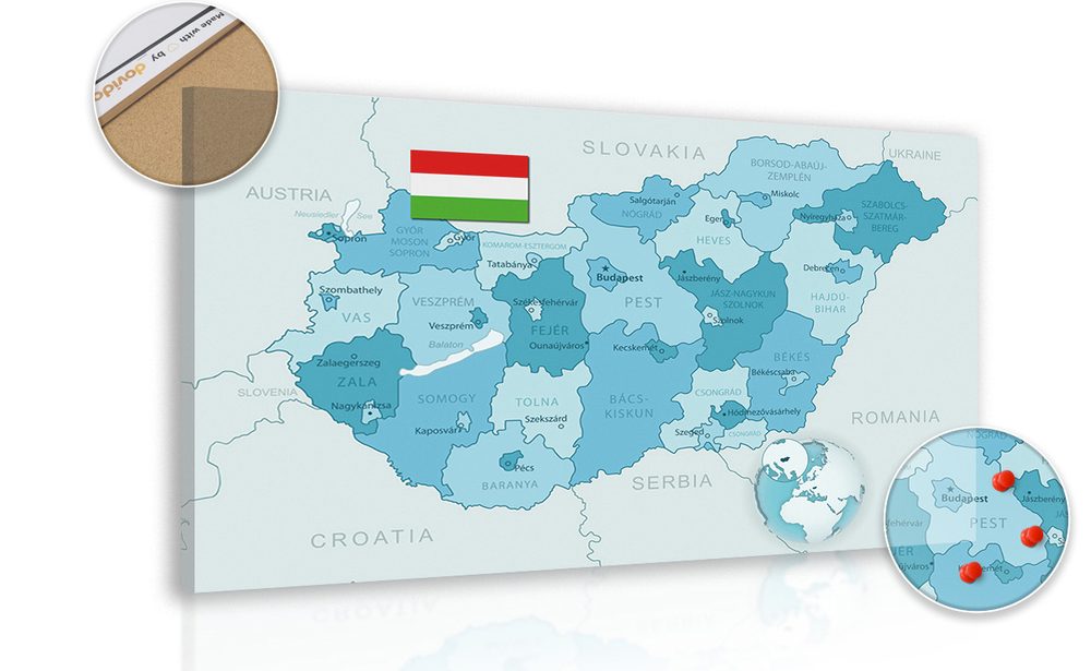 Obraz na korku elegantná modrá mapa Maďarska
