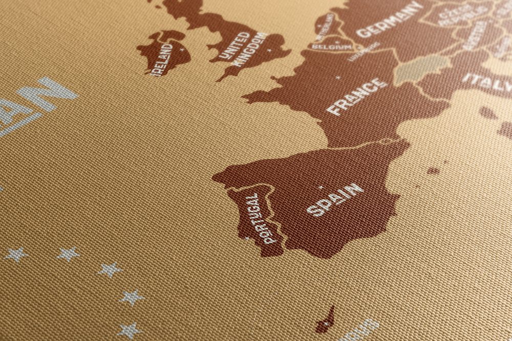 E-shop Obraz náučná mapa s názvami krajín európskej únie v odtieňoch hnedej