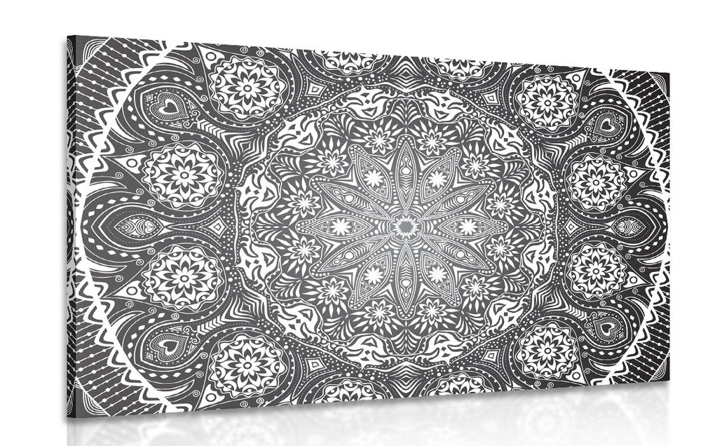 Obraz okrasná Mandala s krajkou v černobílém provedení