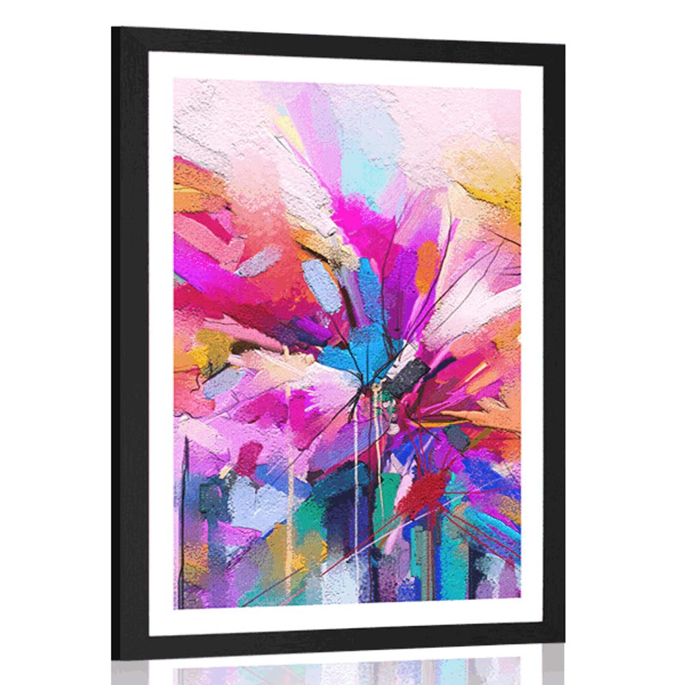 Plakát s paspartou abstraktní barevné květiny