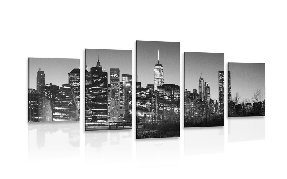 5-dílný obraz centrum New Yorku v černobílém provedení