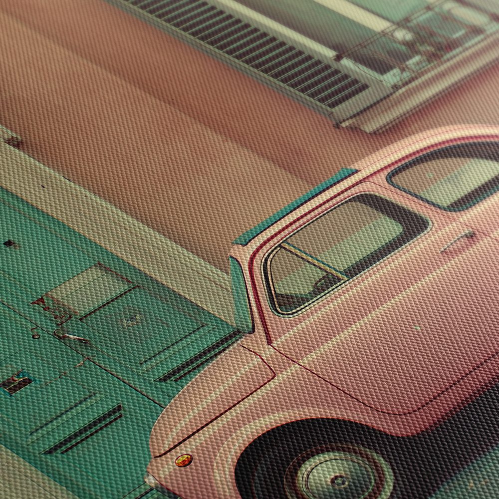 Obraz ružové retro auto v meste