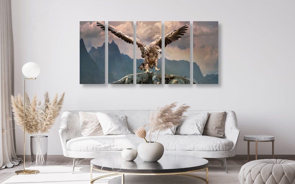 E-shop 5-dielny obraz orol s roztiahnutými krídlami nad horami