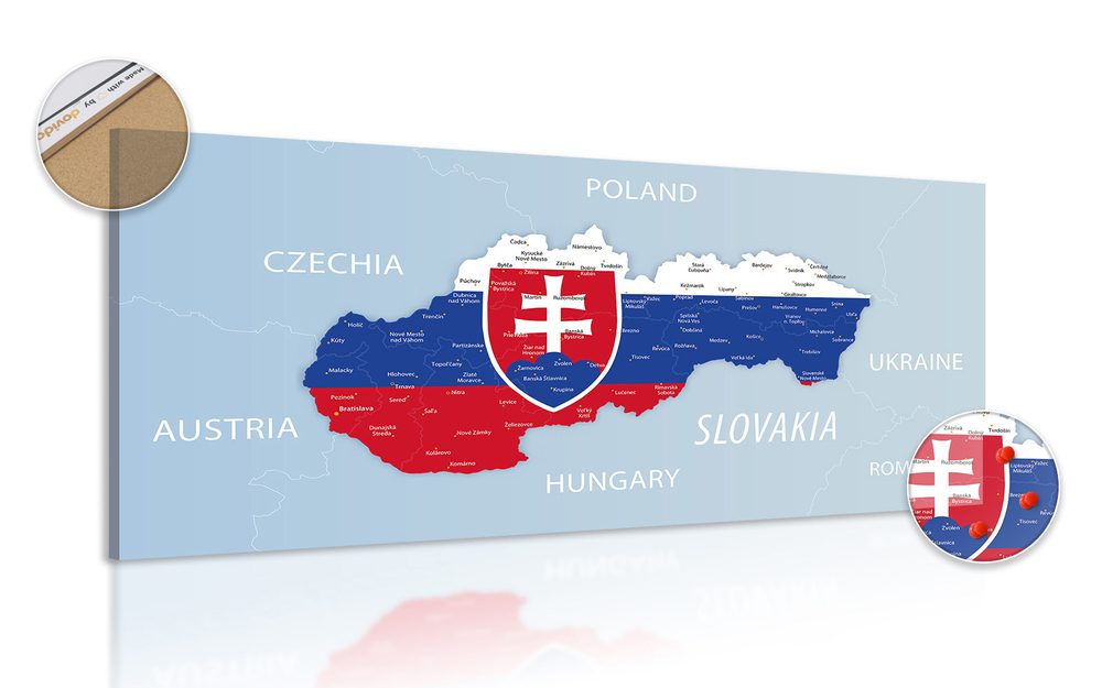 Obraz na korku mapa Slovenska se státním znakem a okolními státy