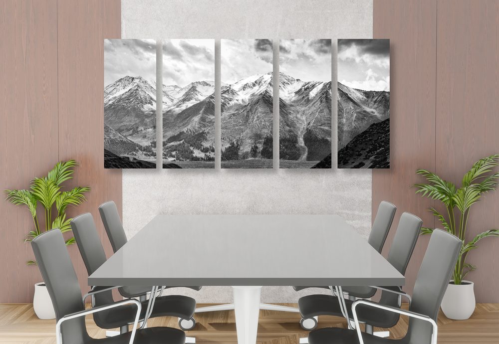 E-shop 5-dielny obraz nádherná horská panoráma v čiernobielom prevedení