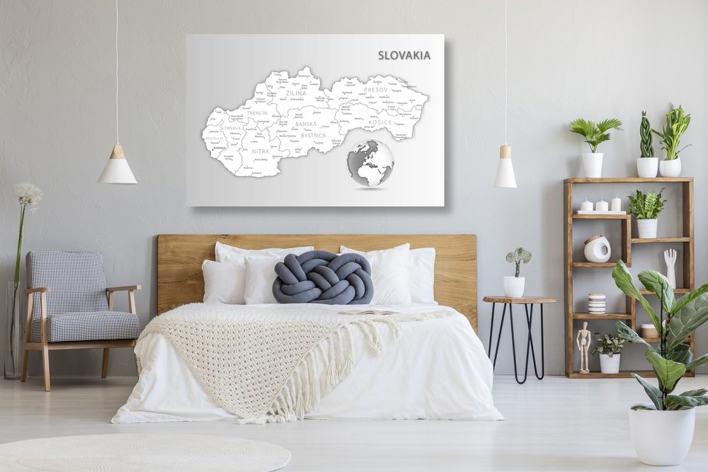E-shop Obraz na korku čiernobiela mapa Slovenskej republiky
