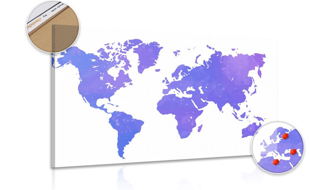Obraz na korku mapa sveta vo fialovom odtieni