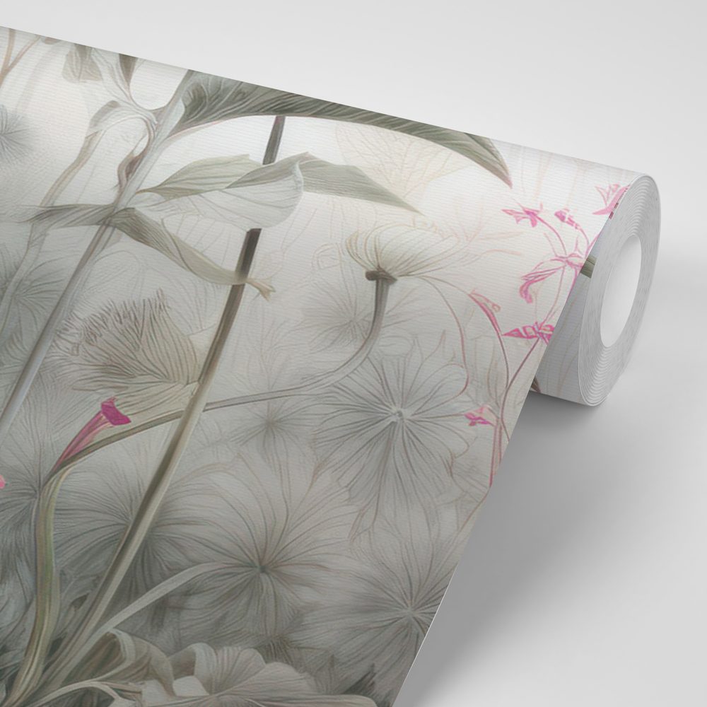 E-shop Tapeta kvety zahalené prírodou s ružovým kontrastom