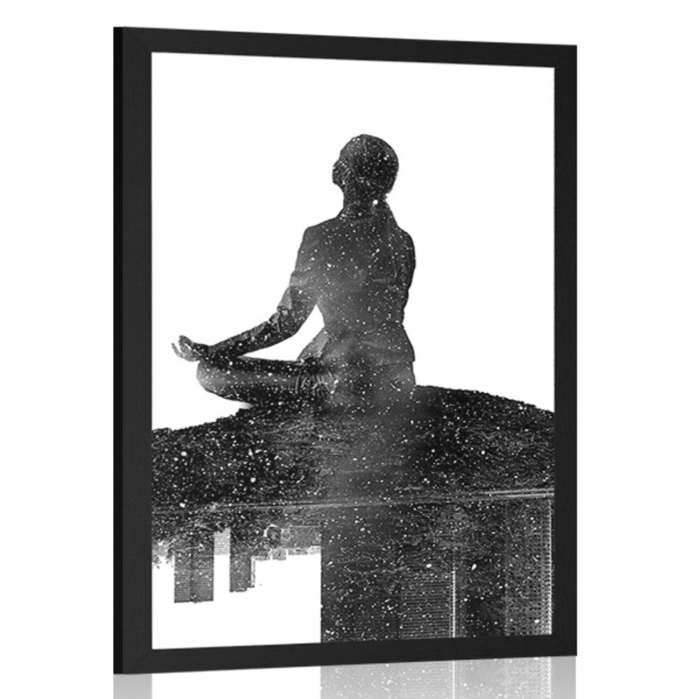 Plakát meditace ženy v černobílém provedení