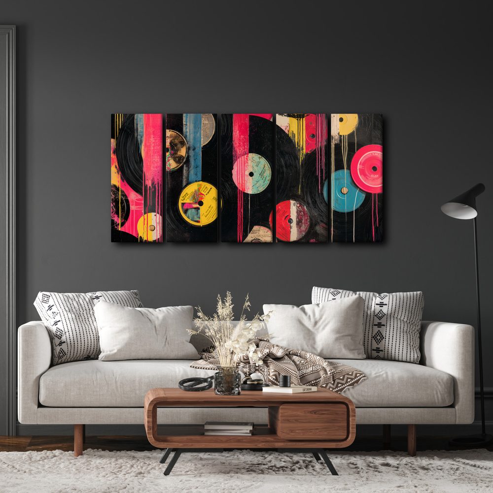 5-dielny obraz retro vinylové platne