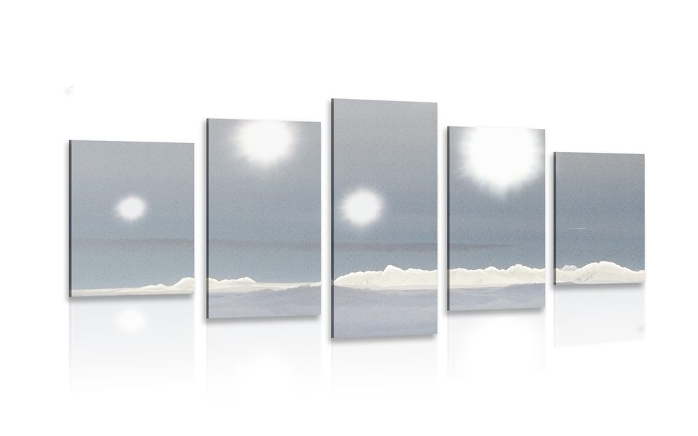 5-dielny obraz odraz slnka nad horami