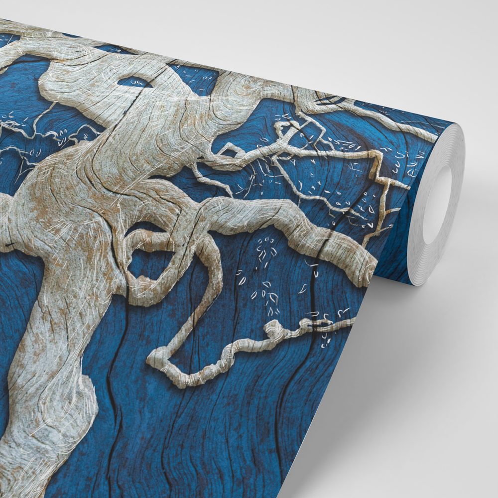 E-shop Tapeta abstraktný strom na dreve s modrým kontrastom