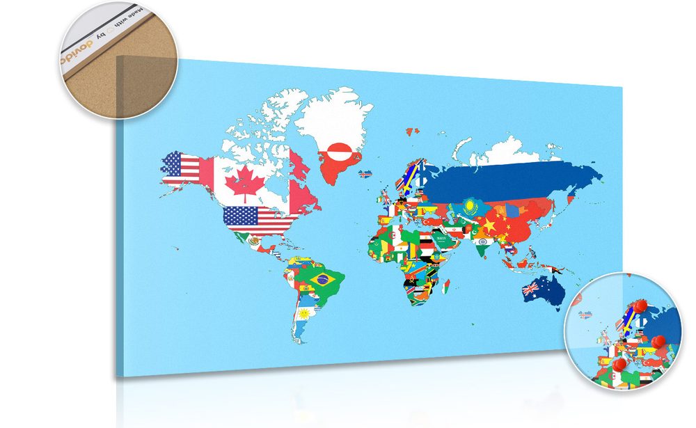 Obraz na korku mapa sveta s vlajkami