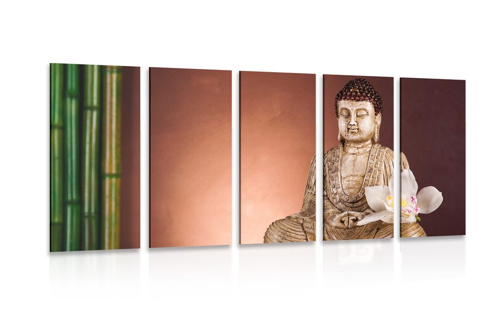 5-dielny obraz meditujúci Budha - 200x100