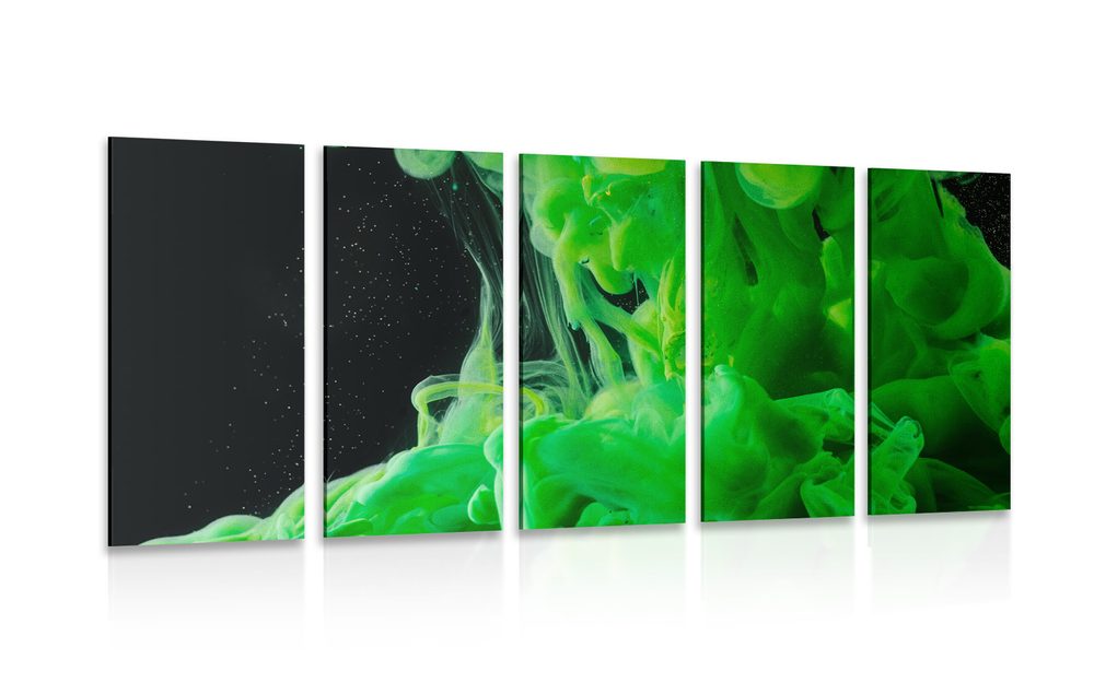 5-dílný obraz zelené tekoucí barvy