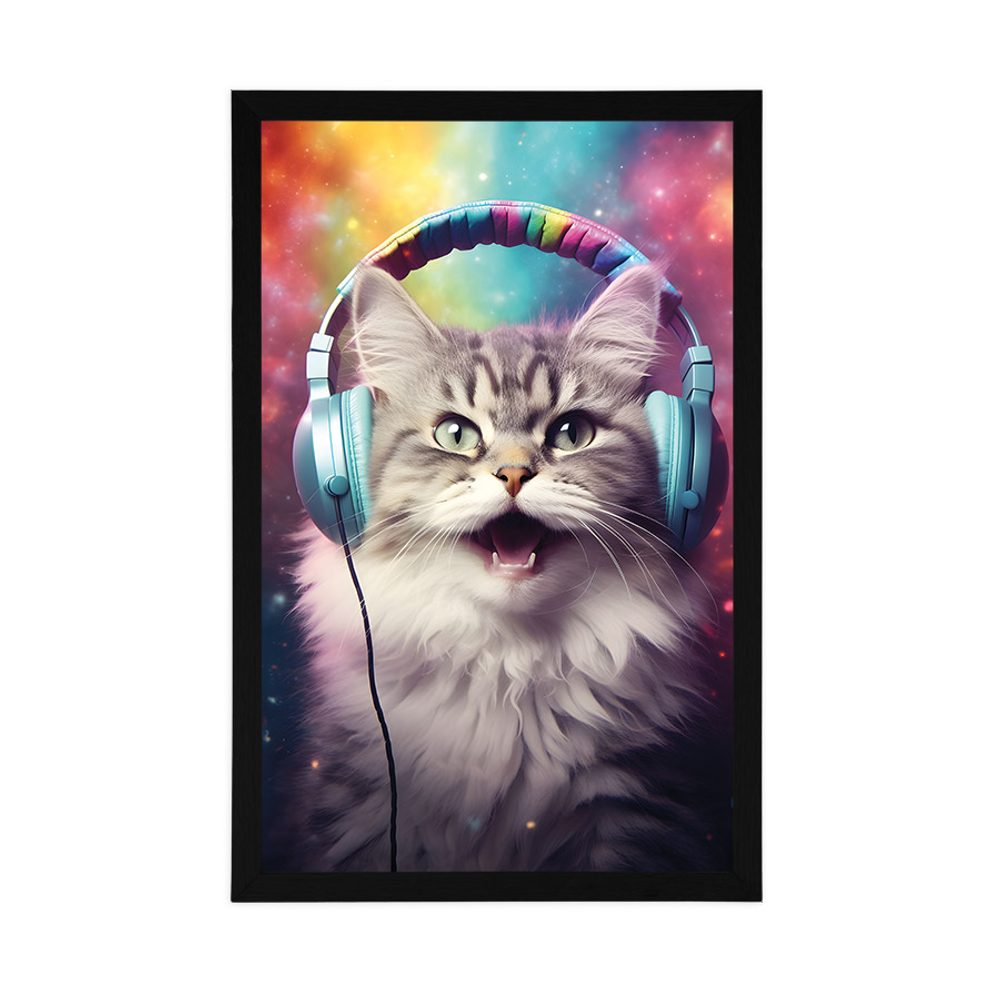 E-shop Plagát mačka so slúchadlami