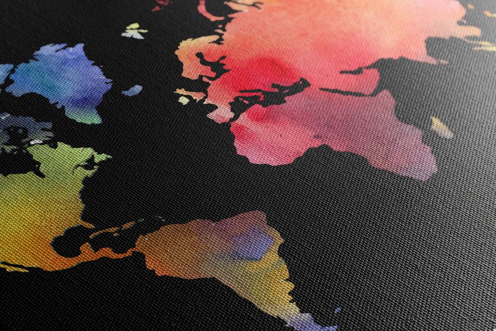 E-shop Obraz mapa sveta v akvarelovom prevedení na čiernom pozadí
