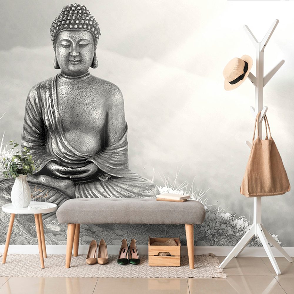 Tapeta černobílý Budha v meditující poloze