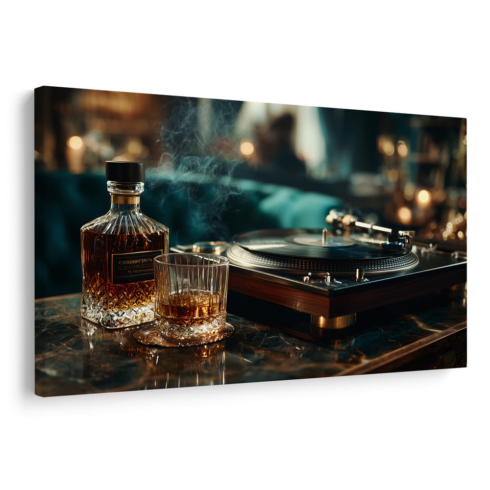 Obraz gramofón a pohár whisky