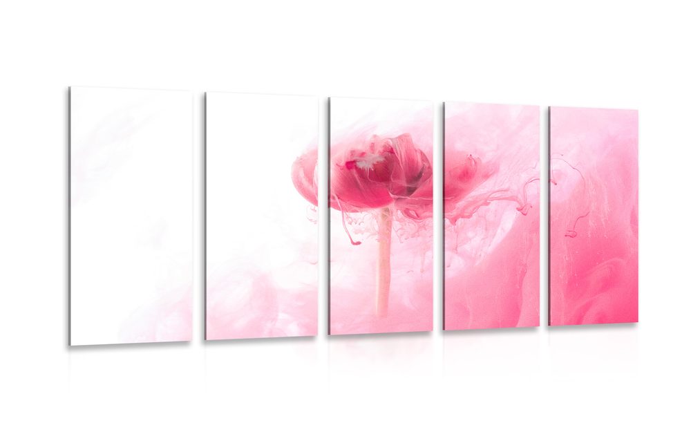 5-dielny obraz ružový kvet v zaujímavom prevedení