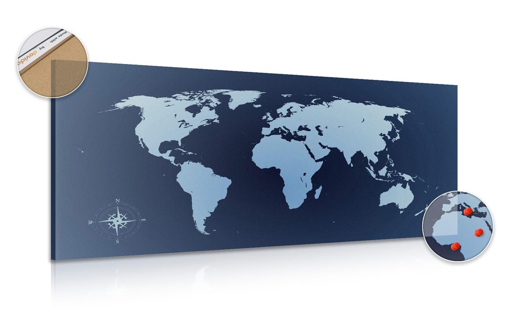 Obraz na korku mapa sveta v odtieňoch modrej - 120x60  place