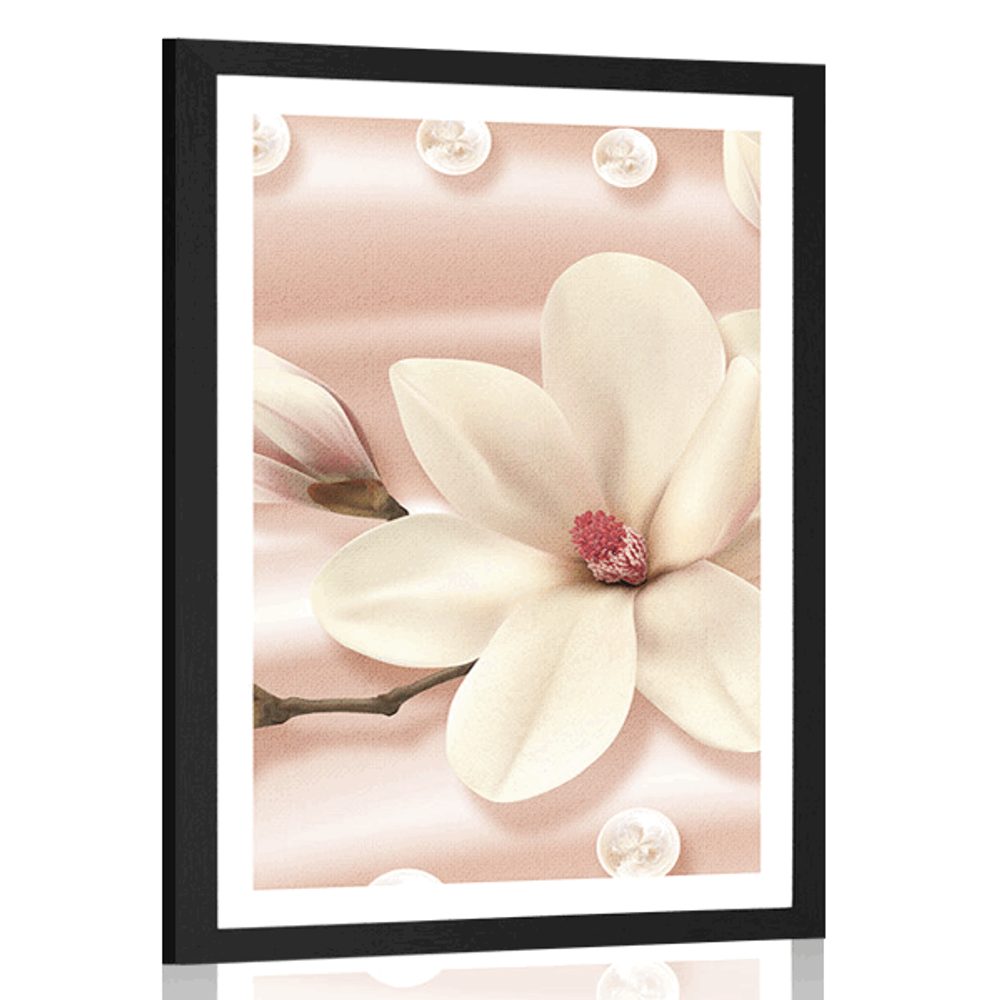 Plakát s paspartou luxusní magnolie s perlami