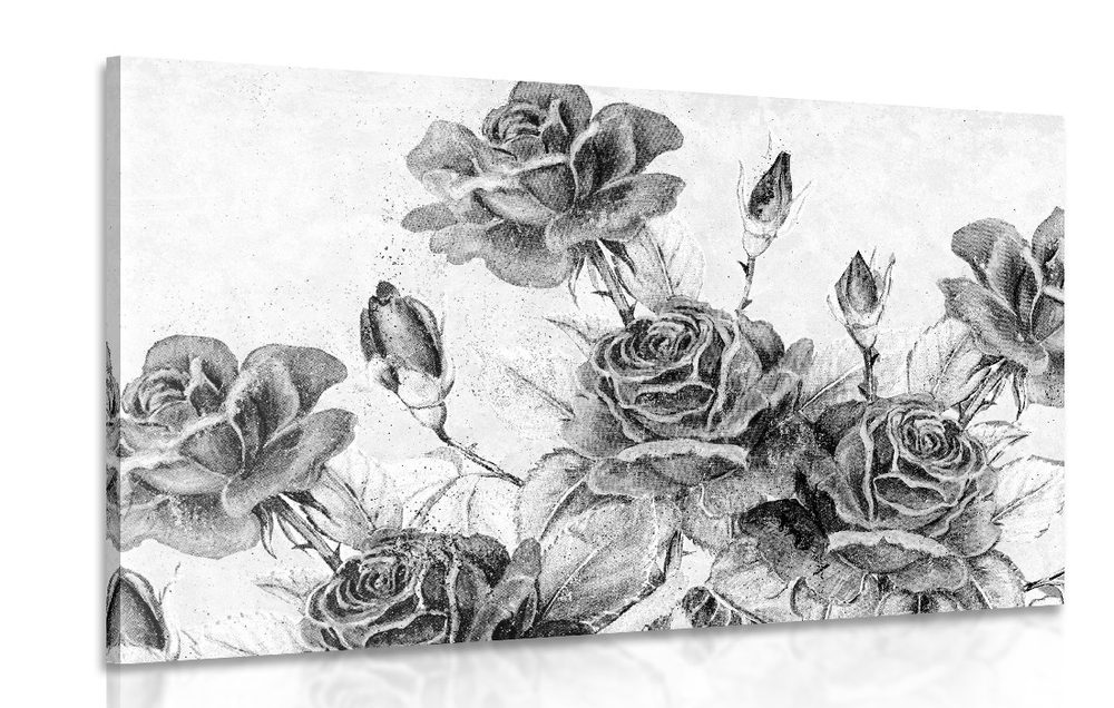 Obraz vintage kytice růží v černobílém provedení - 120x80
