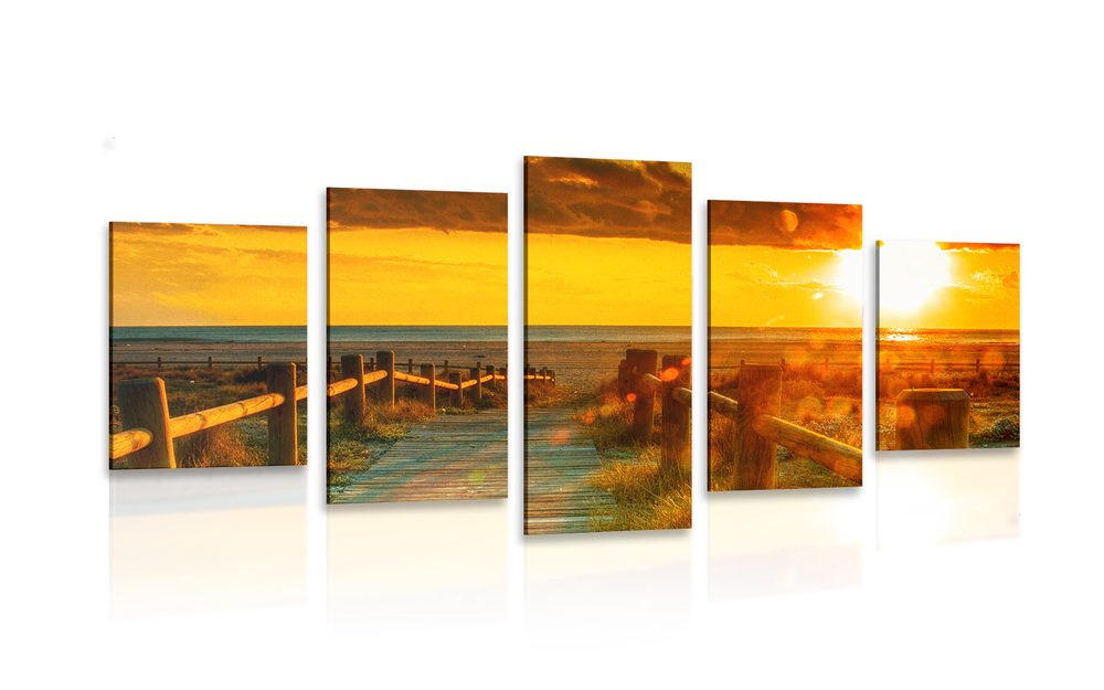 5-dielny obraz nádherný západ slnka
