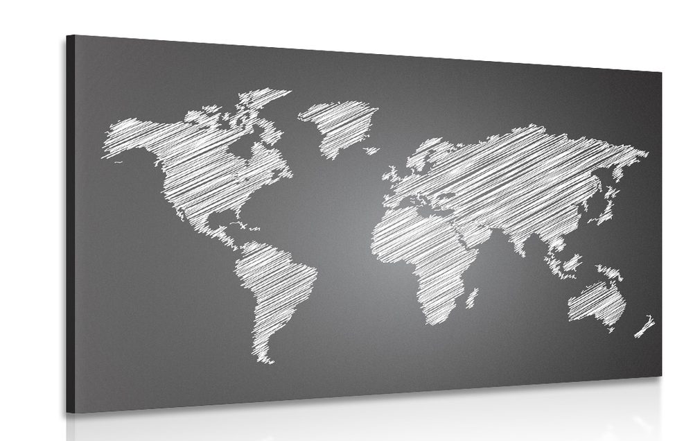 Obraz šrafovaná mapa sveta v čiernobielom prevedení - 120x80