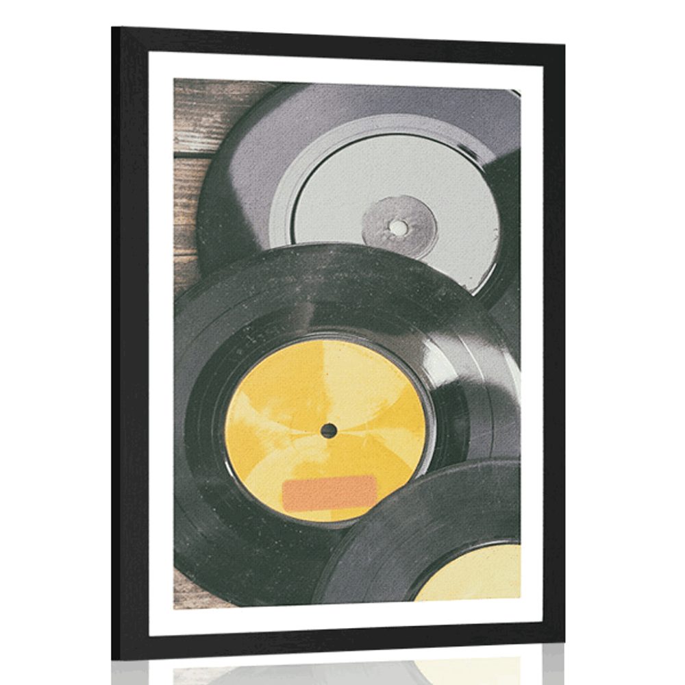 Plakát s paspartou staré desky gramofonu