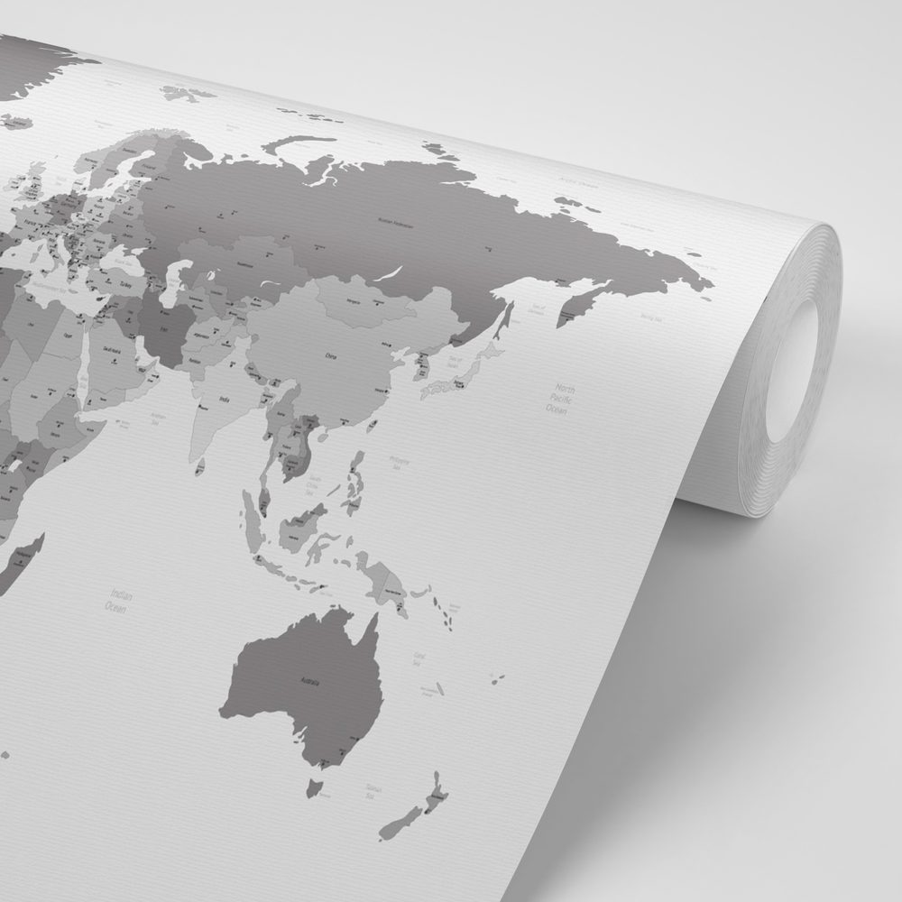 E-shop Tapeta detailná mapa sveta v čiernobielom prevedení