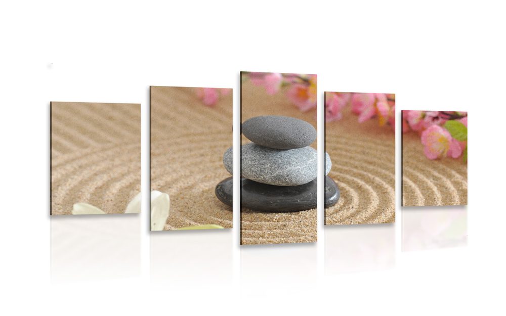 5-dílný obraz Zen zahrada a kameny v písku