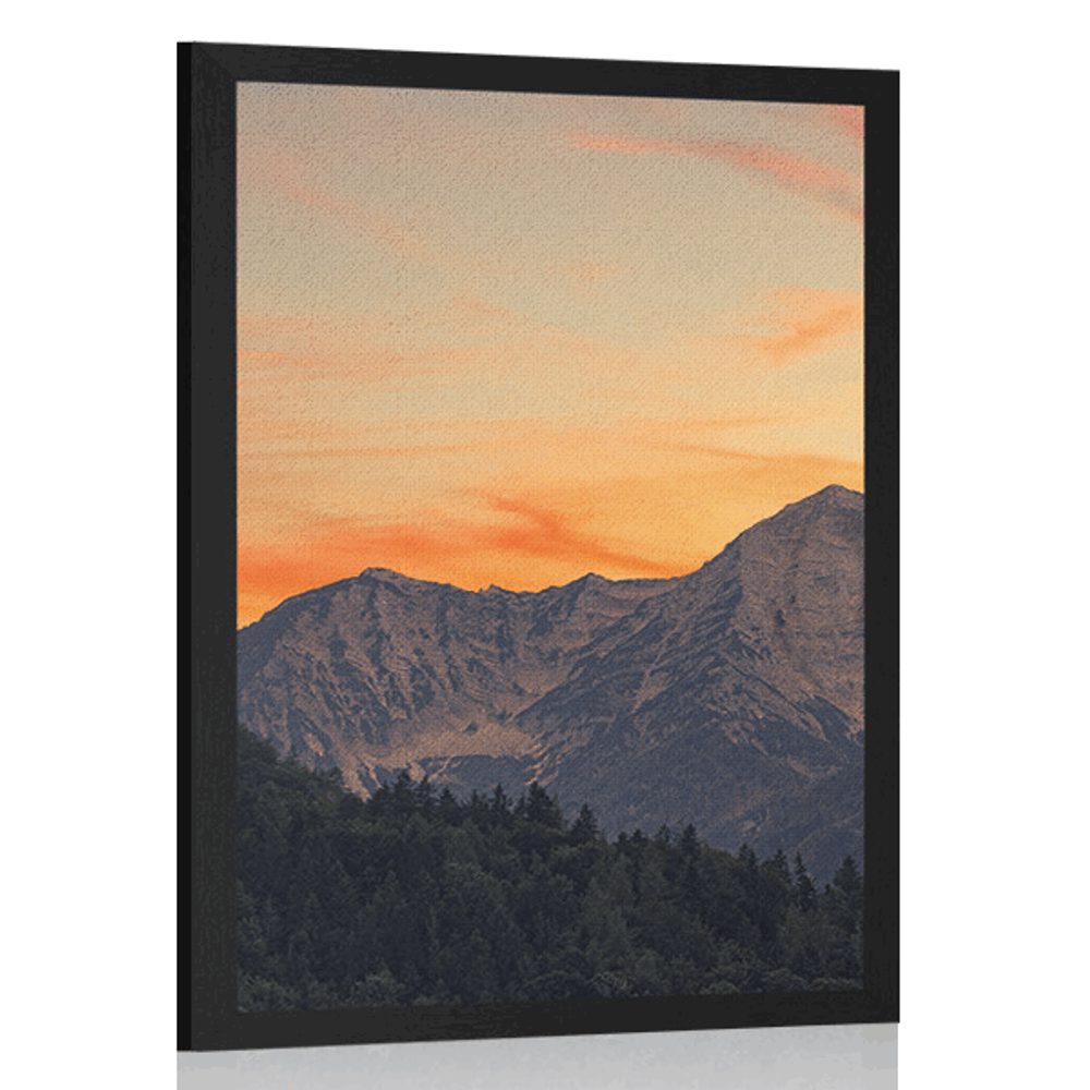 Plakát západ slunce na horách