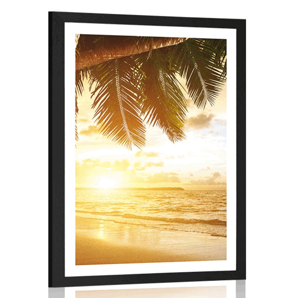 Plakát s paspartou východ slunce na karibské pláži