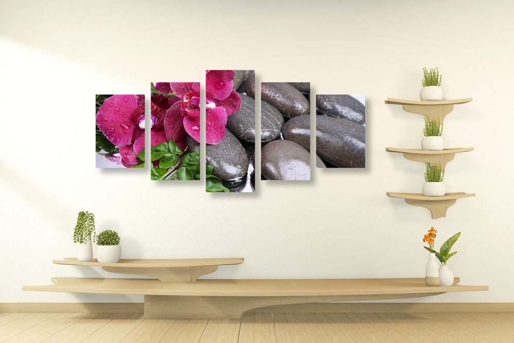 E-shop 5-dielny obraz kvitnúca orchidea a wellness kamene