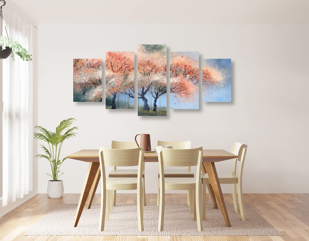 E-shop 5-dielny obraz akvarelové kvitnúce stromy