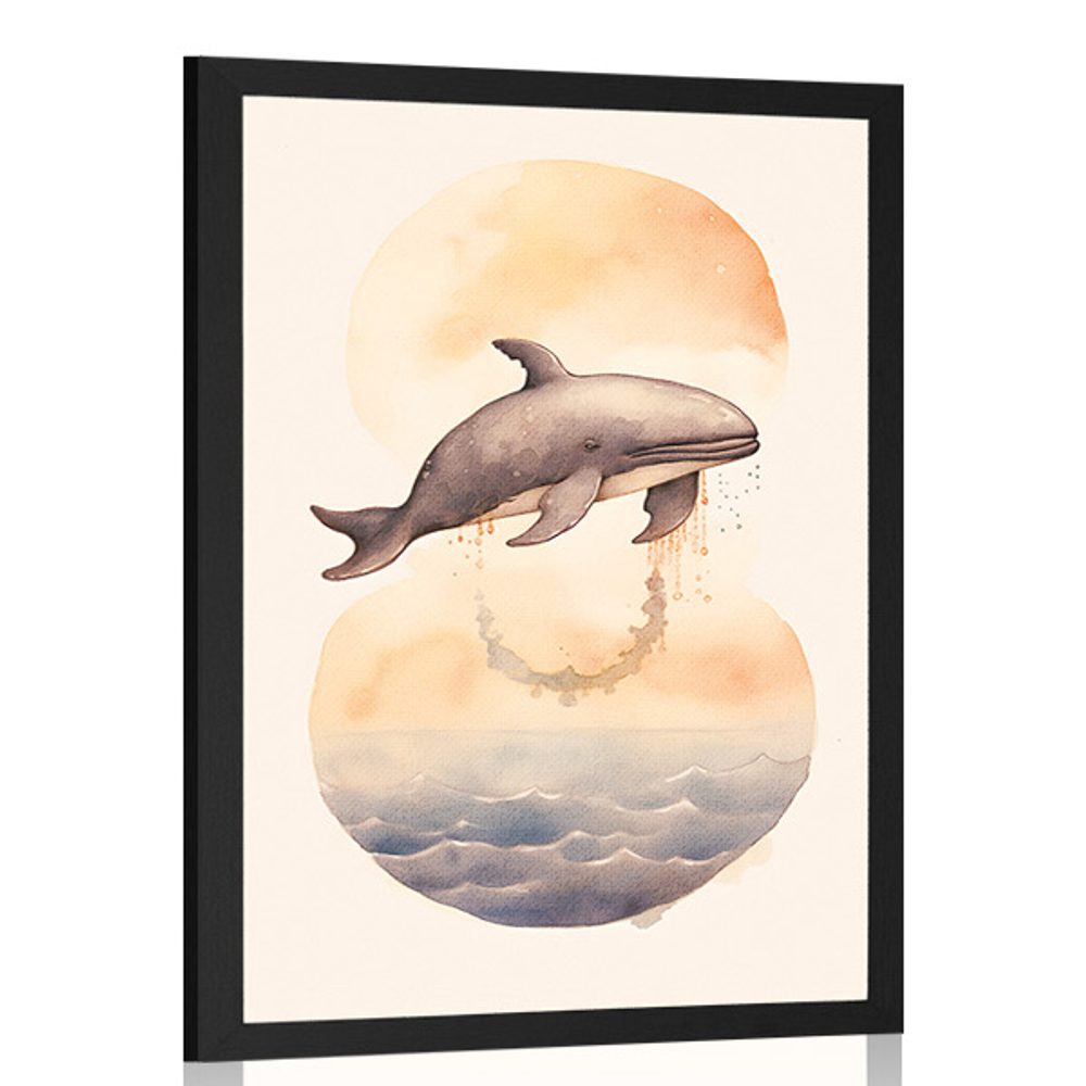 Plakát zasněná velryba v západu slunce