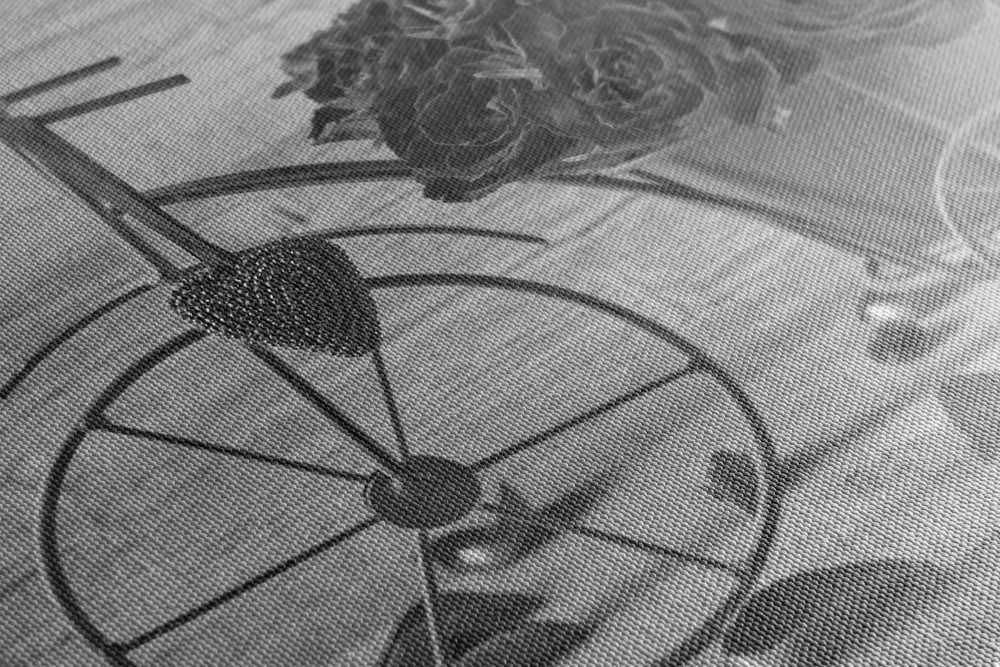 E-shop Obraz bicykel plný ruží v čiernobielom prevedení