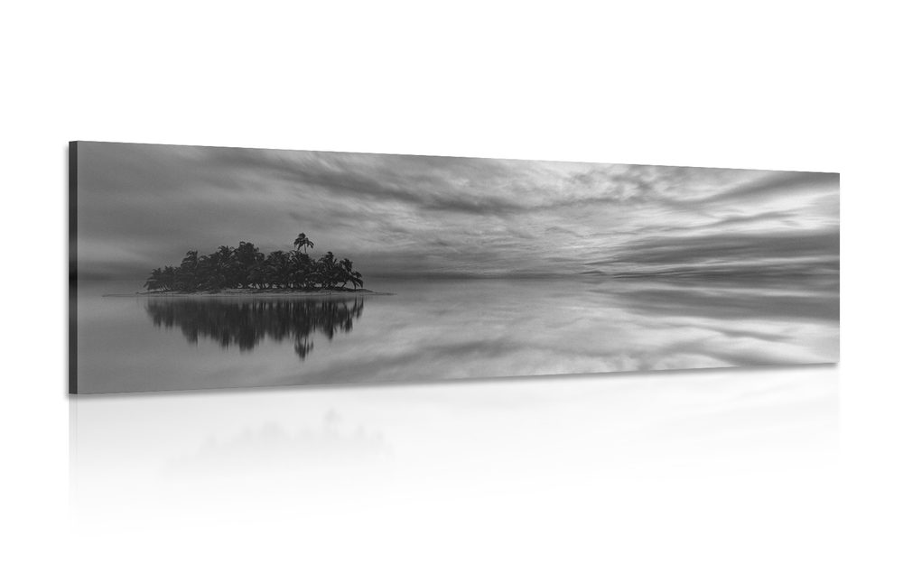 Obraz opustený ostrov v čiernobielom prevedení