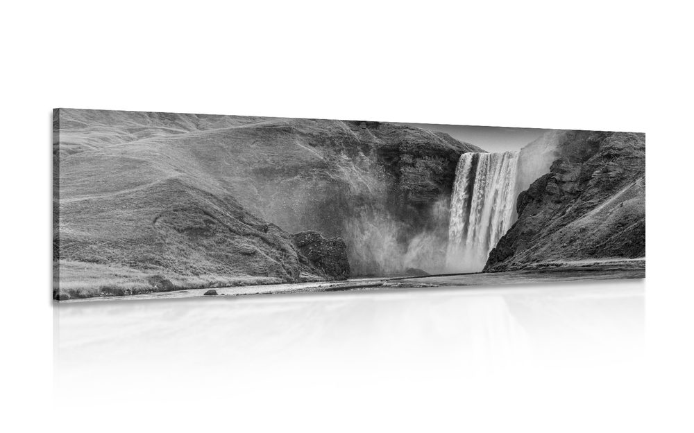 Obraz ikonický vodopád na Islandu v černobílém provedení