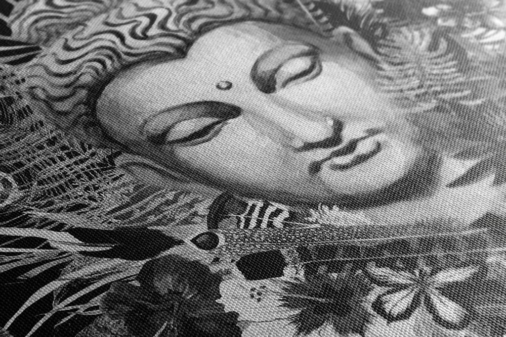 E-shop Obraz Budha na exotickom pozadí v čiernobielom prevedení