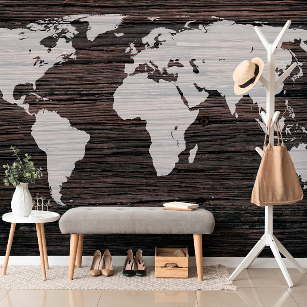 Samolepící tapeta mapa světa na dřevě