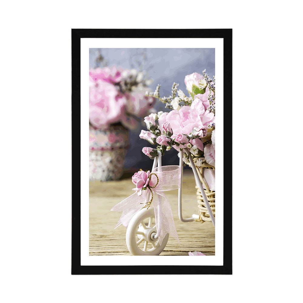 E-shop Plagát s paspartou romantický ružový karafiát vo vintage nádychu