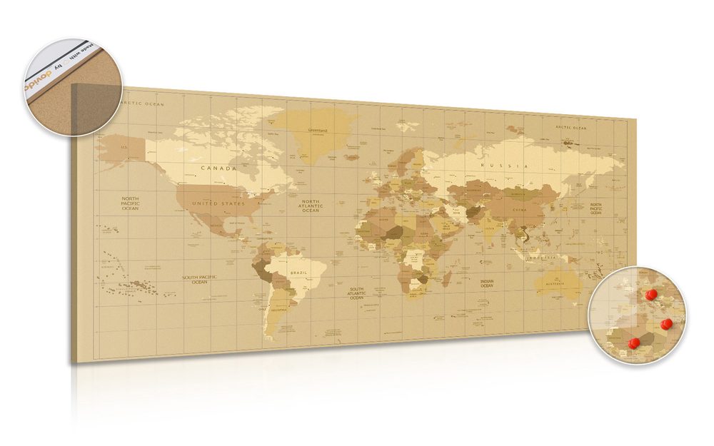 Obraz na korku mapa sveta v béžovom odtieni