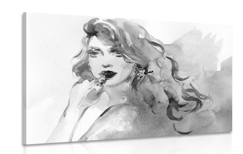 Obraz akvarelový ženský portrét v čiernobielom prevedení